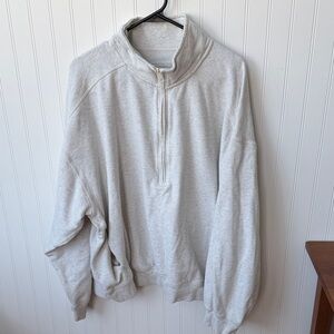 American Eagle Outfitters Heather Light Gray Quarter-Zip Pullover